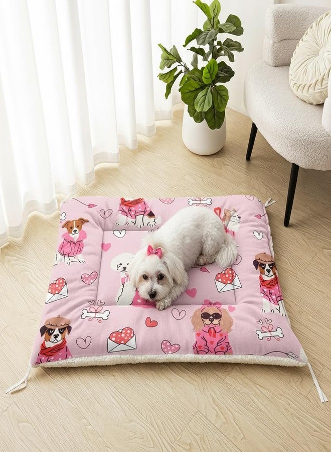 QOOMO Pink Love Dog Bed for Indoor, Washable Crate Pad Cartoon Dog Bed Mat for 30 x 26 Inches - Image 1